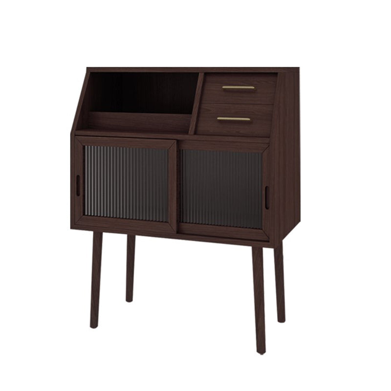 Glass Doors Wooden Display Stand Contemporary China Cabinet with Drawers