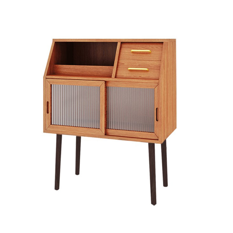 Glass Doors Wooden Display Stand Contemporary China Cabinet with Drawers