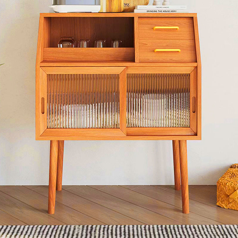 Glass Doors Wooden Display Stand Contemporary China Cabinet with Drawers