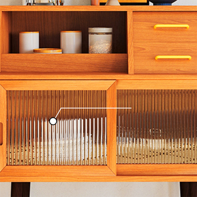 Glass Doors Wooden Display Stand Contemporary China Cabinet with Drawers