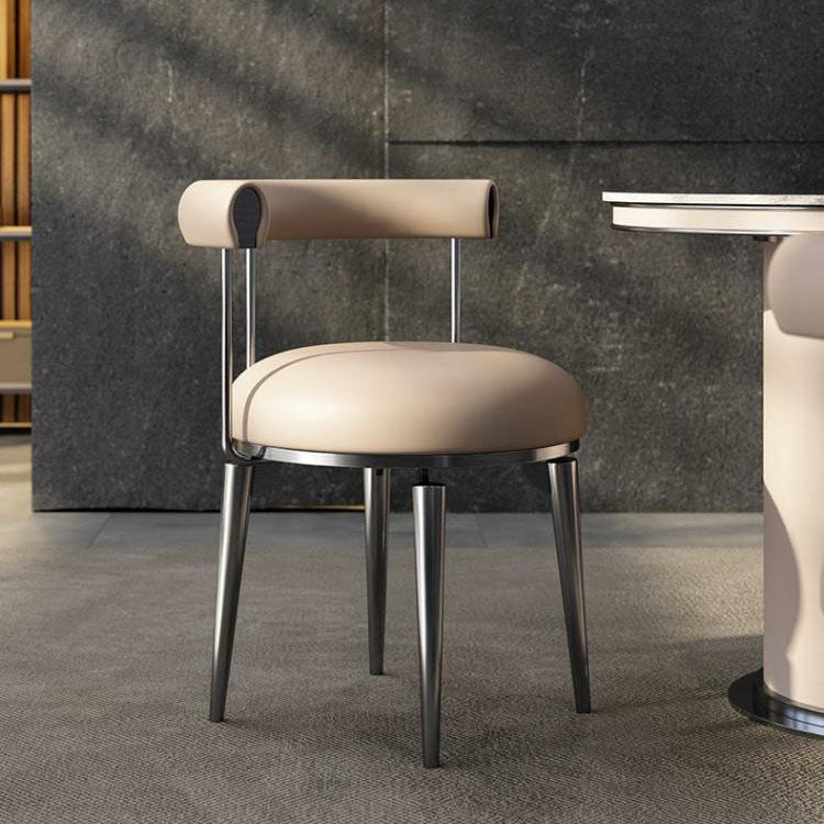 Upholstered Arm Chair Glam Style Open Back Dining Chairs with Metal Legs