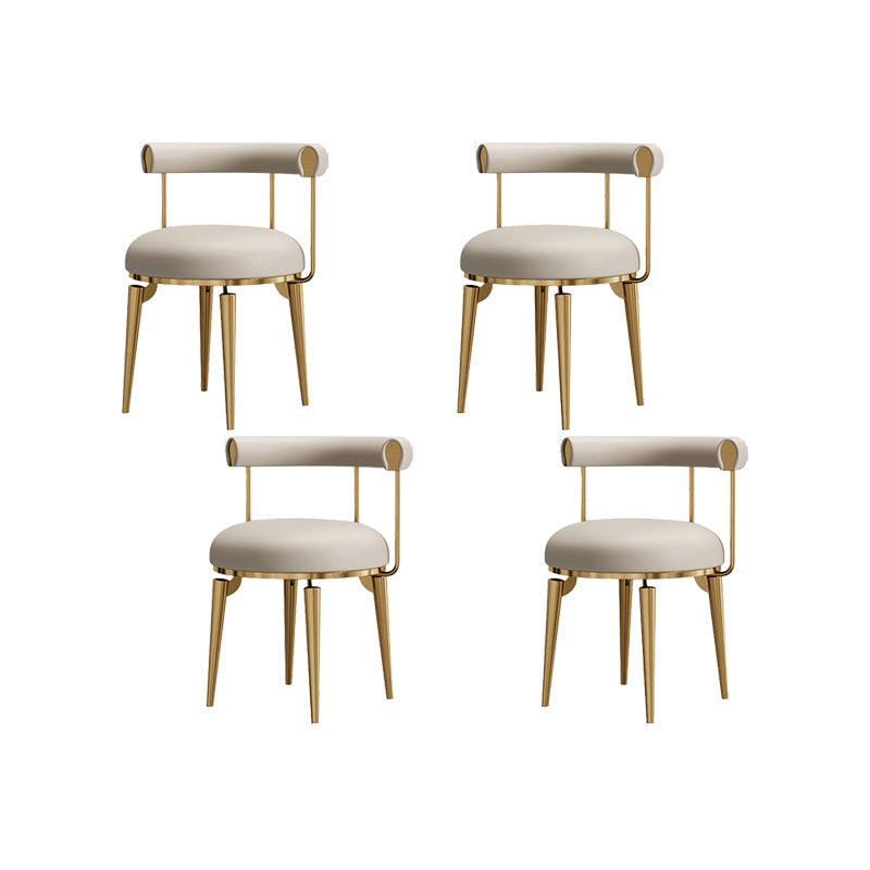 Upholstered Arm Chair Glam Style Open Back Dining Chairs with Metal Legs