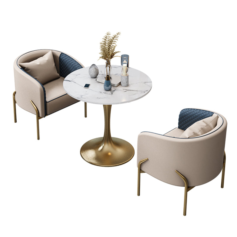 Glam Style Dinette Set 1/3/4/5 Pcs Round Stone Dinette Table with Dining Chair