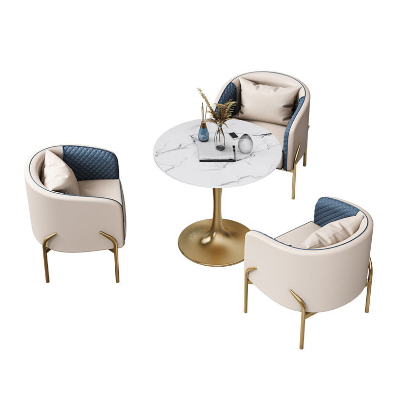 Glam Style Dinette Set 1/3/4/5 Pcs Round Stone Dinette Table with Dining Chair