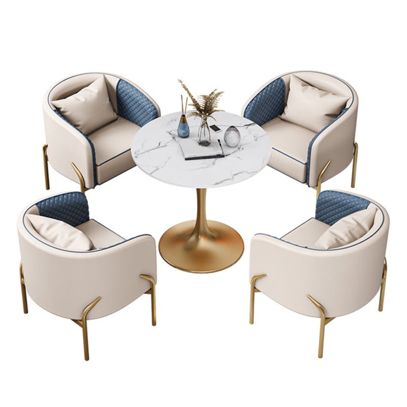 Glam Style Dinette Set 1/3/4/5 Pcs Round Stone Dinette Table with Dining Chair