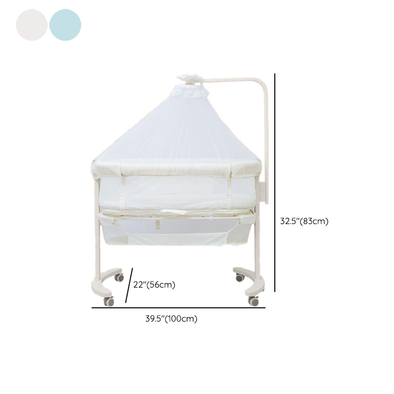 Modern Rocking Crib Cradle Metal Oval Bedside Bassinet with 4 Wheels
