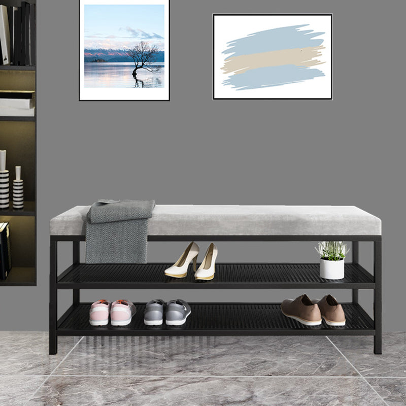 Glam Entryway Bench Cushioned Metal Seating Bench with Shoe Storage