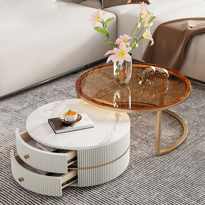 Glass Top Coffee Table Frame 2 Piece Nesting Tables with Golden Legs