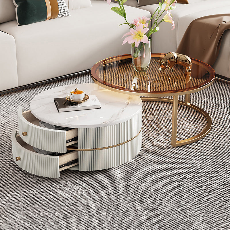 Glass Top Coffee Table Frame 2 Piece Nesting Tables with Golden Legs