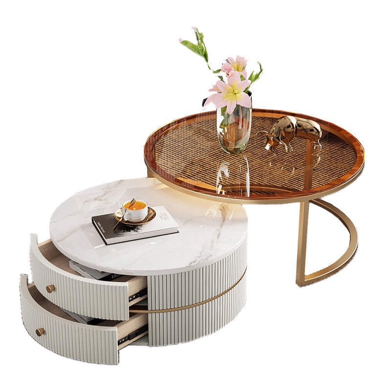 Glass Top Coffee Table Frame 2 Piece Nesting Tables with Golden Legs