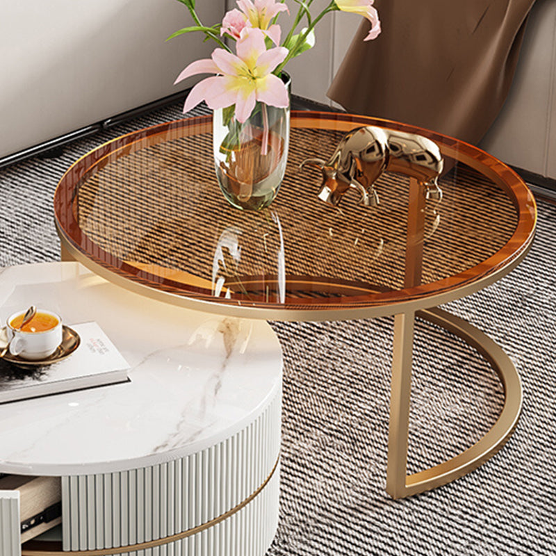 Glass Top Coffee Table Frame 2 Piece Nesting Tables with Golden Legs