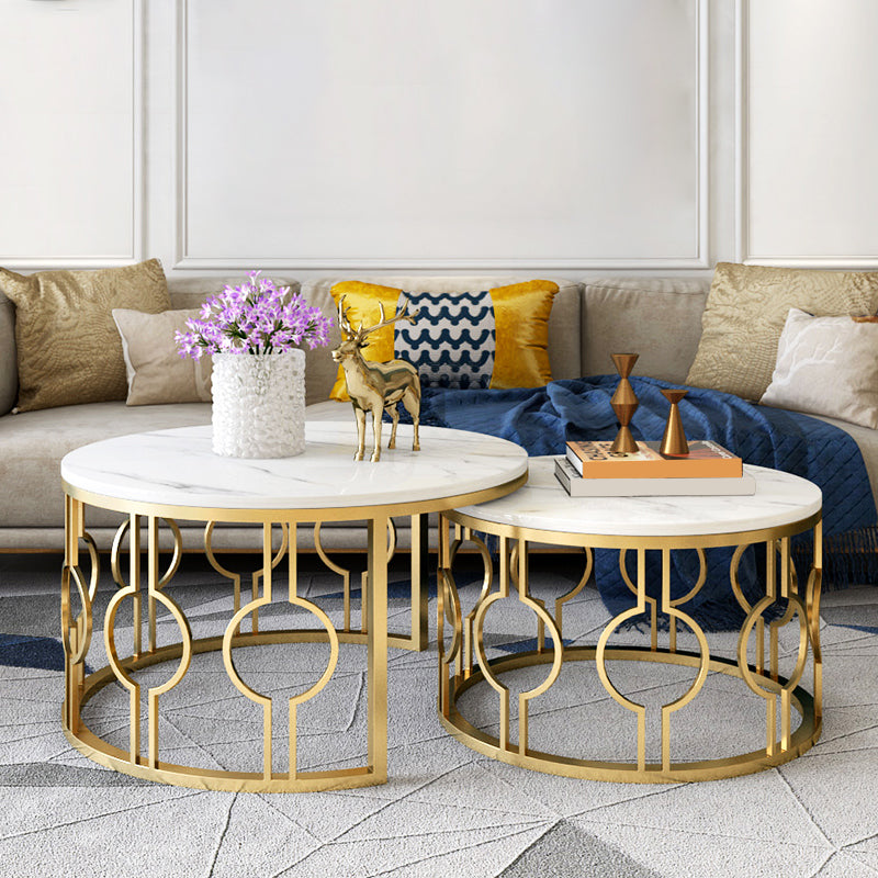 Slate White Coffee Table Frame 2 Piece Nesting Tables for Living Room