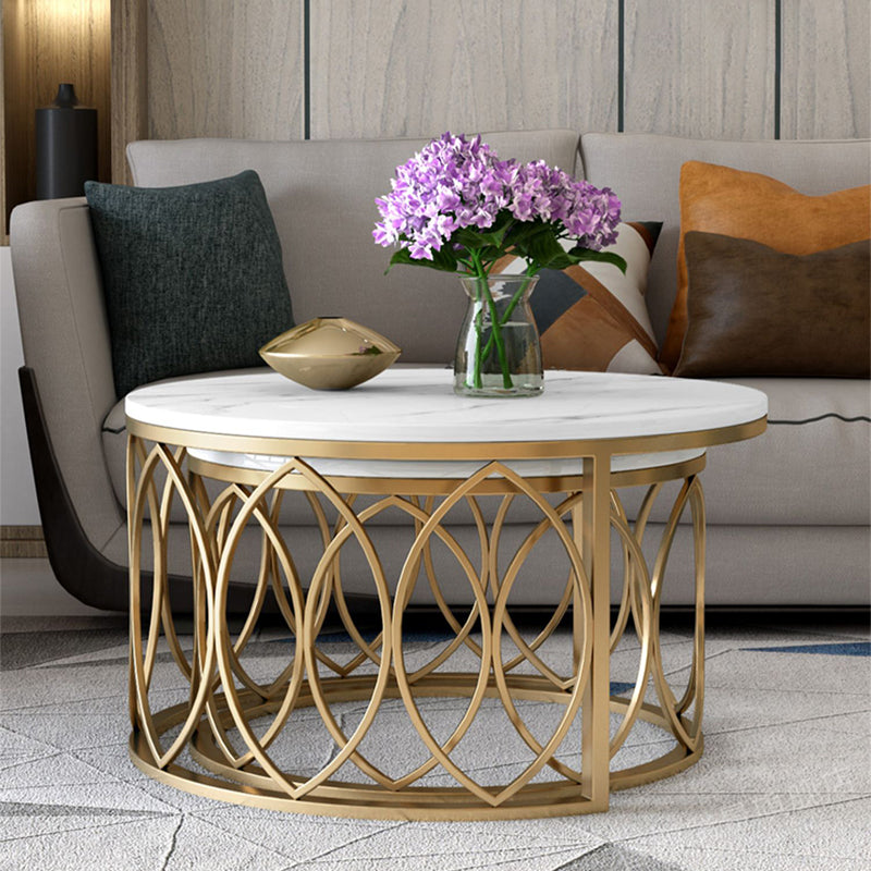 Slate White Coffee Table Frame 2 Piece Nesting Tables for Living Room