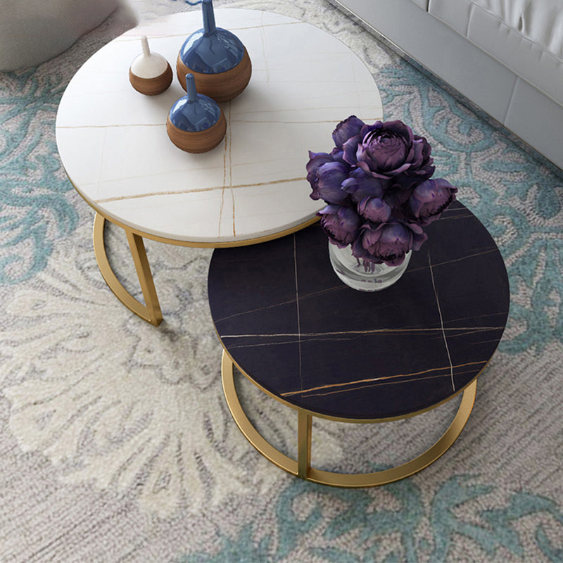 Slate Round Coffee Table Frame 2 Piece Nesting Tables for Living Room