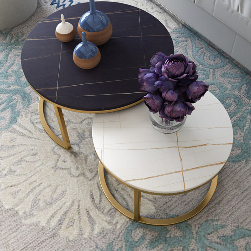 Slate Round Coffee Table Frame 2 Piece Nesting Tables for Living Room