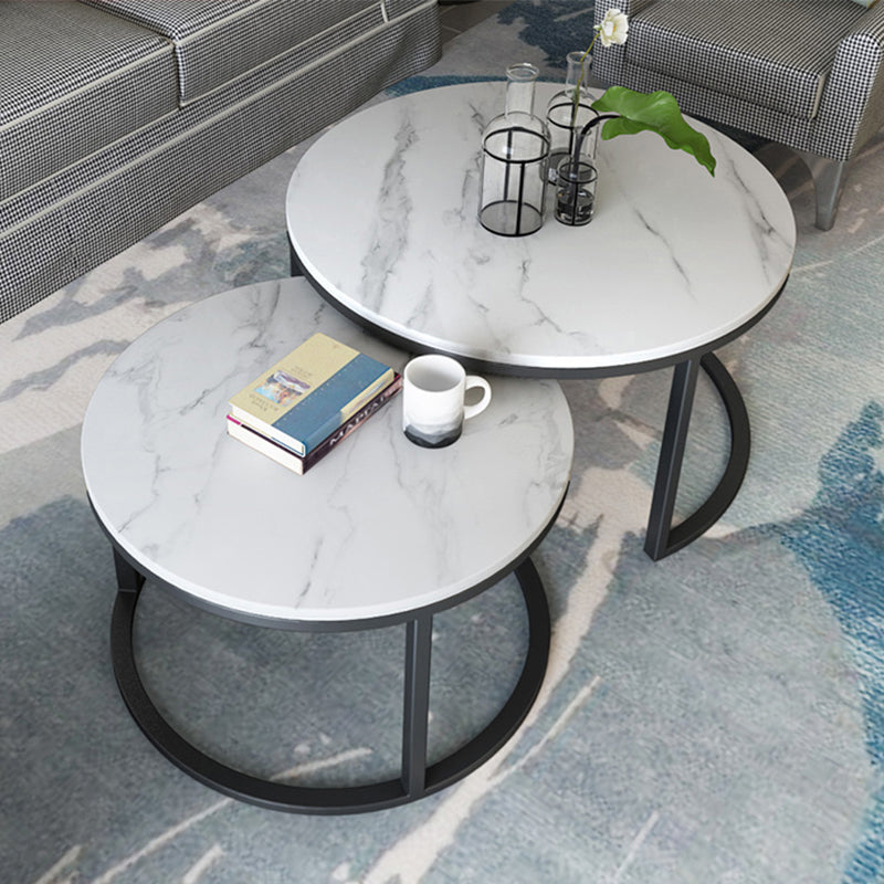 Slate Round Coffee Table Frame 2 Piece Nesting Tables for Living Room