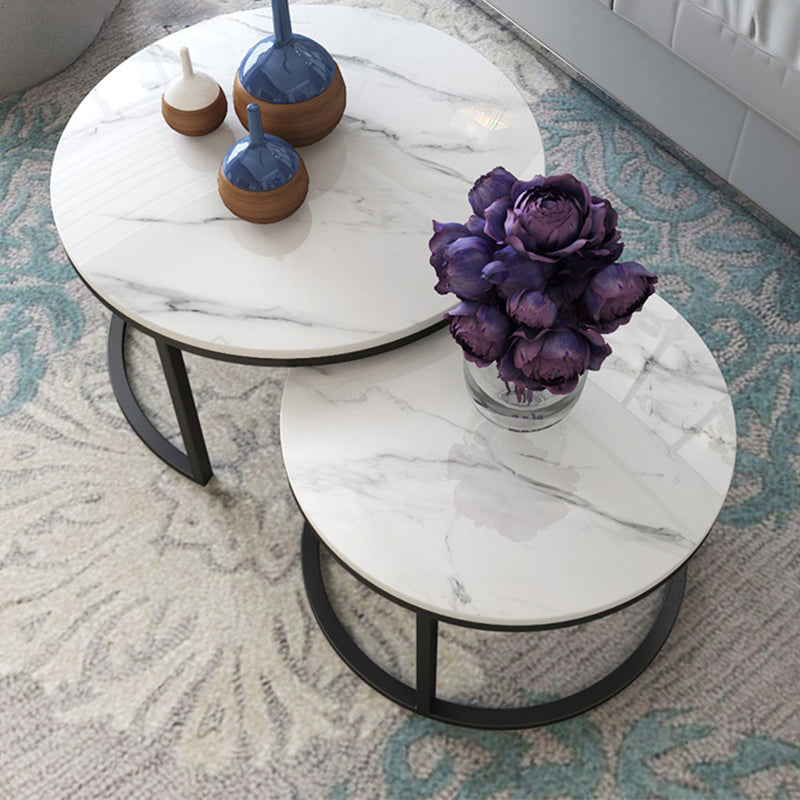 Slate Round Coffee Table Frame 2 Piece Nesting Tables for Living Room