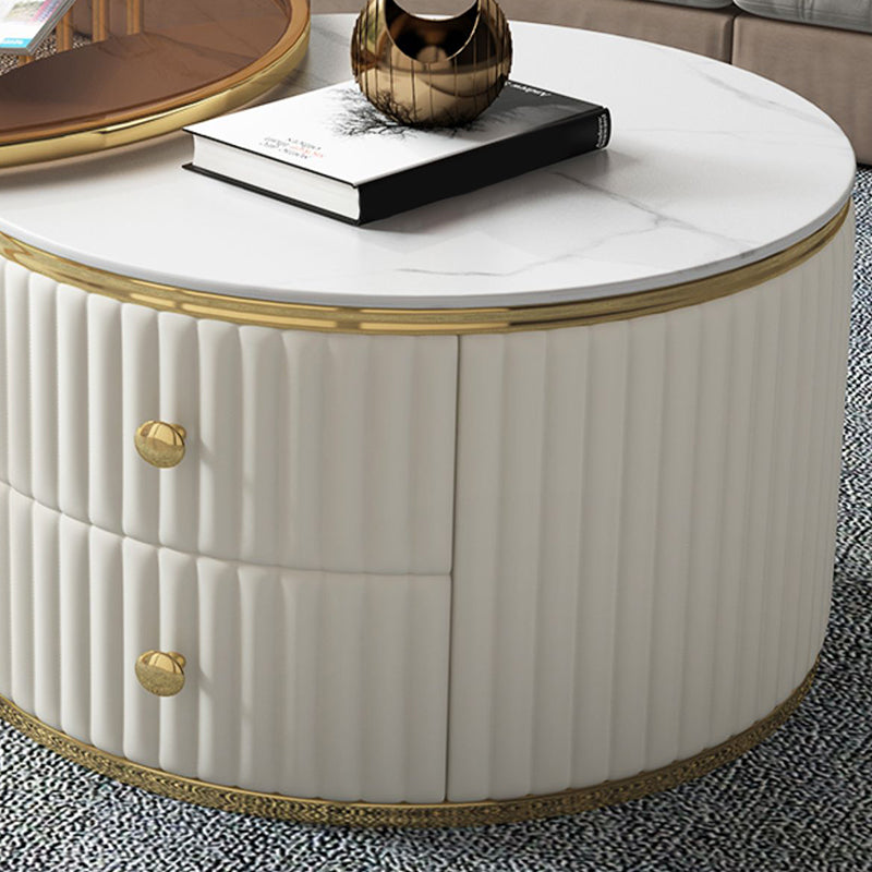 Round Coffee Table Glass Top Nesting Coffee Table Set with Golden Legs
