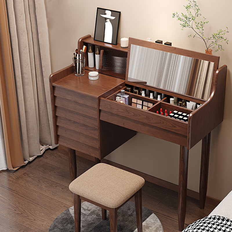 Modern 3 Drawer & Jewelry Vanity Desk Brown Wood Makeup Vanity Desk
