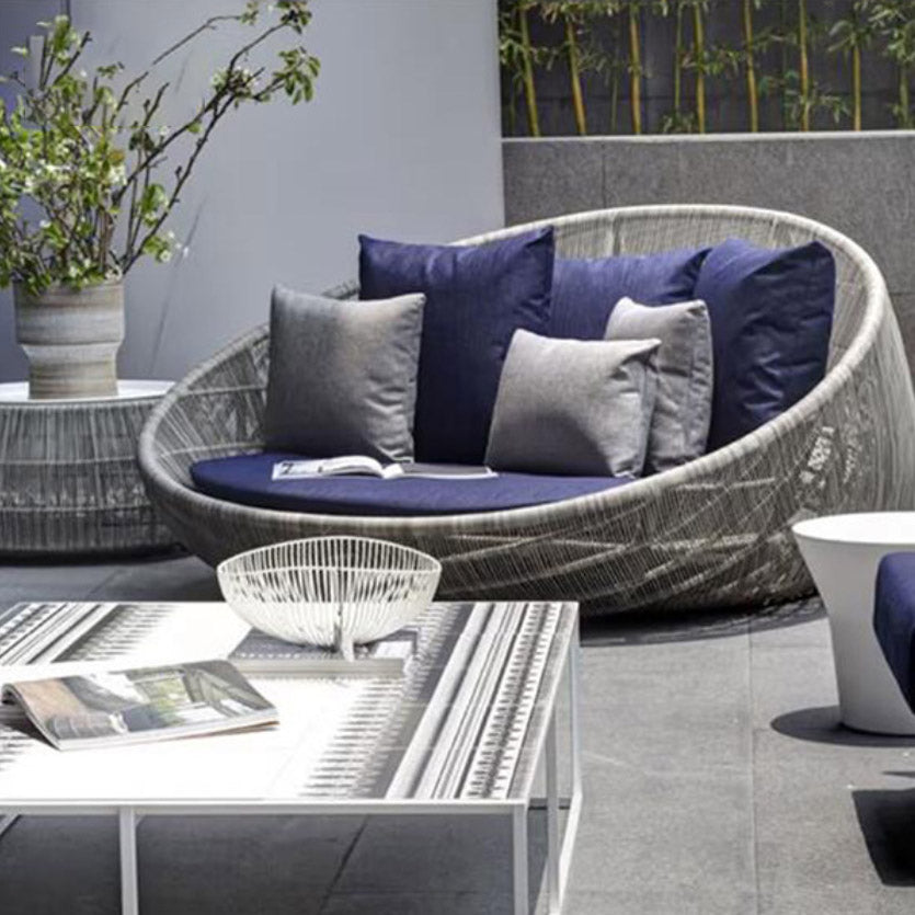 Tropical Patio Daybed Wicker/Rattan UV Resistant With Cushions Fabric