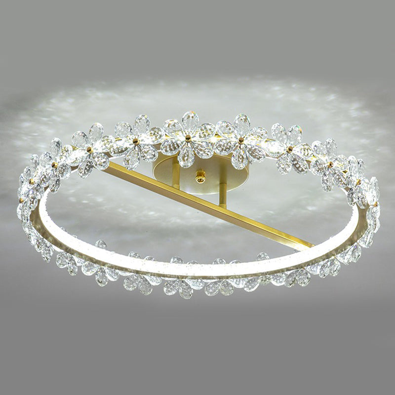 LED Modern Crystal Flush Mount Circle Shape Ceiling Light with Acrylic Shade for Passage