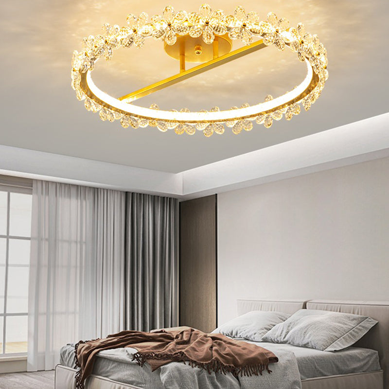 LED Modern Crystal Flush Mount Circle Shape Ceiling Light with Acrylic Shade for Passage