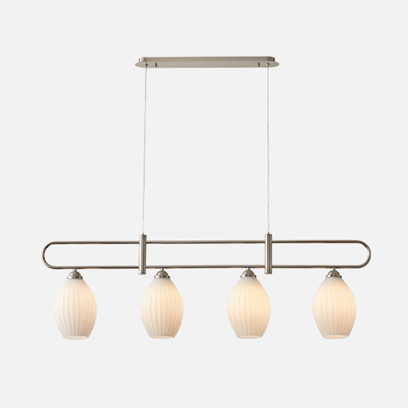 Drum Shape Glass Island Chandelier Modern Style Multi Lights Island Ceiling Light in White