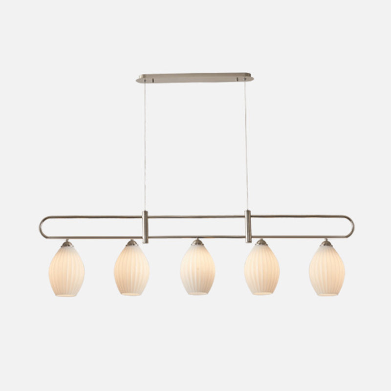 Drum Shape Glass Island Chandelier Modern Style Multi Lights Island Ceiling Light in White