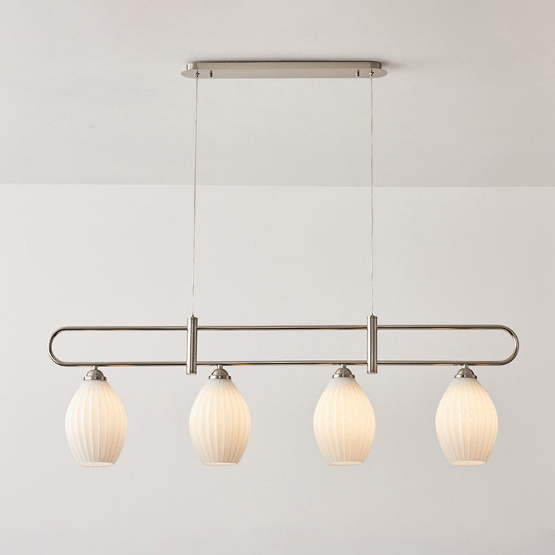Drum Shape Glass Island Chandelier Modern Style Multi Lights Island Ceiling Light in White
