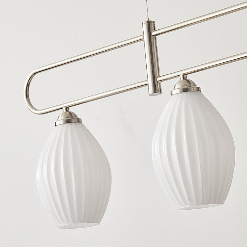 Drum Shape Glass Island Chandelier Modern Style Multi Lights Island Ceiling Light in White