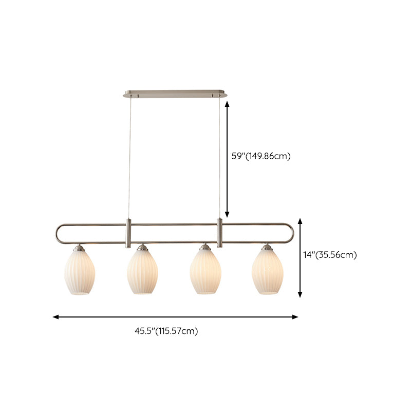 Drum Shape Glass Island Chandelier Modern Style Multi Lights Island Ceiling Light in White