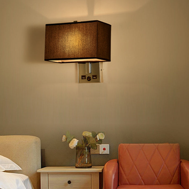 Modern Wall Sconce Rectangle Shape Metal Wall Light with Fabric Shade for Study
