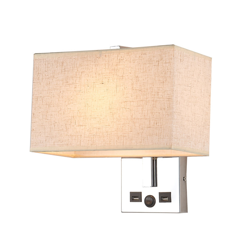 Modern Wall Sconce Rectangle Shape Metal Wall Light with Fabric Shade for Study