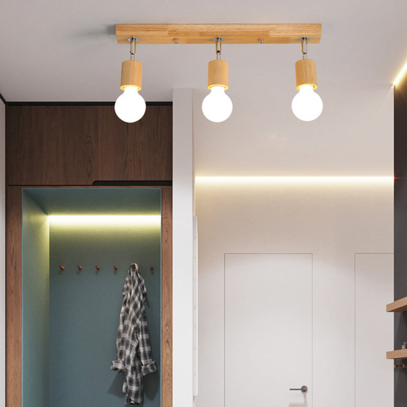 Geometric Shape Wood Vanity Sconce Light Modern Multi-Lights Vanity Mirror Lights in Brown