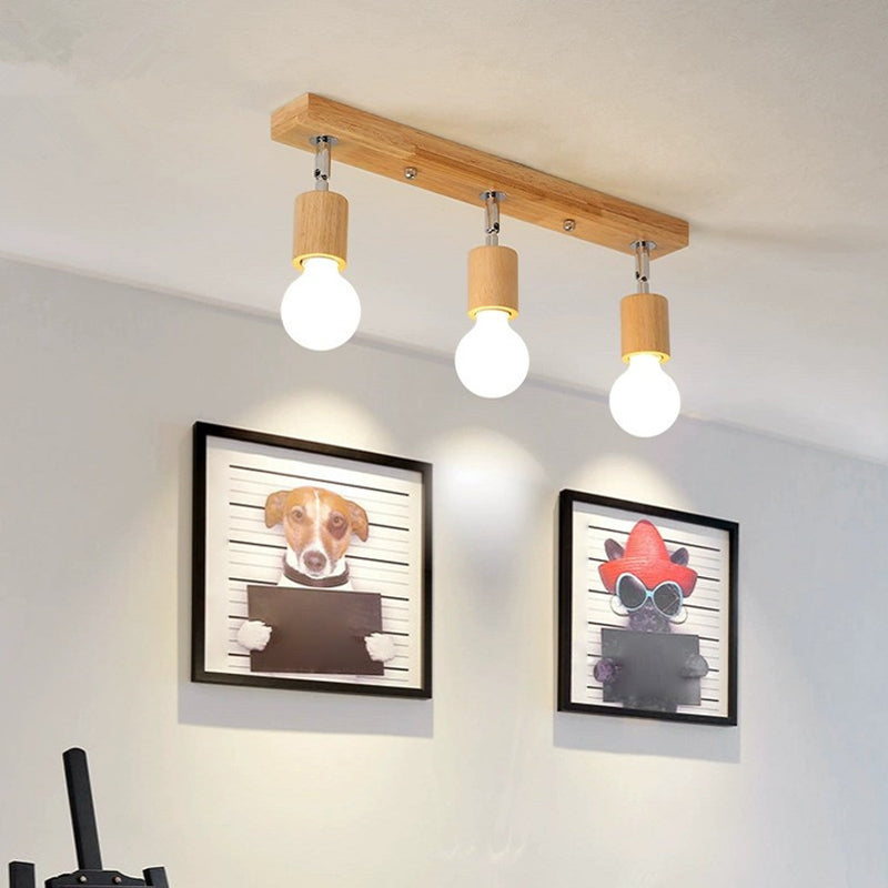 Geometric Shape Wood Vanity Sconce Light Modern Multi-Lights Vanity Mirror Lights in Brown