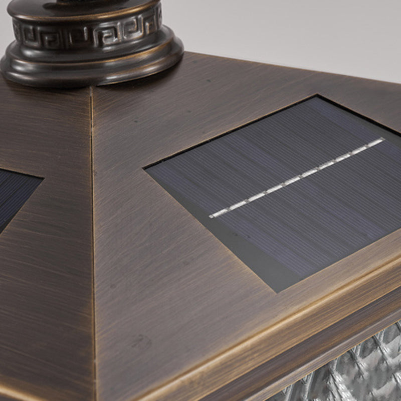 Metal Rectangular Shape Outdoor Lights Modern Style 1 Light Solar Pillar Lamp in Bronze