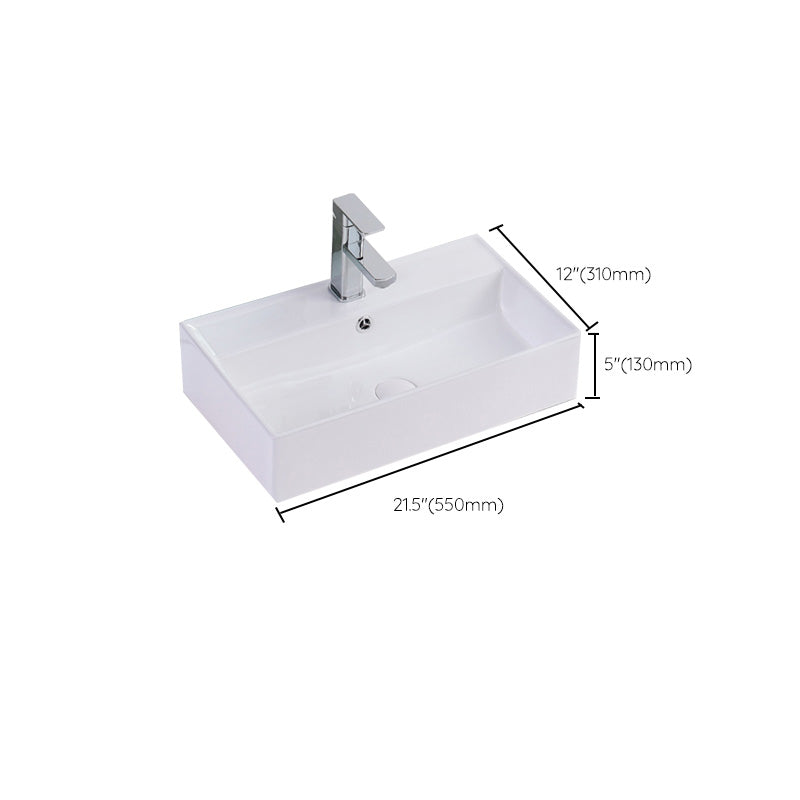 Contemporary Vessel Bathroom Sink Rectangular White Ceramic Overflow Drain Assembly Sink