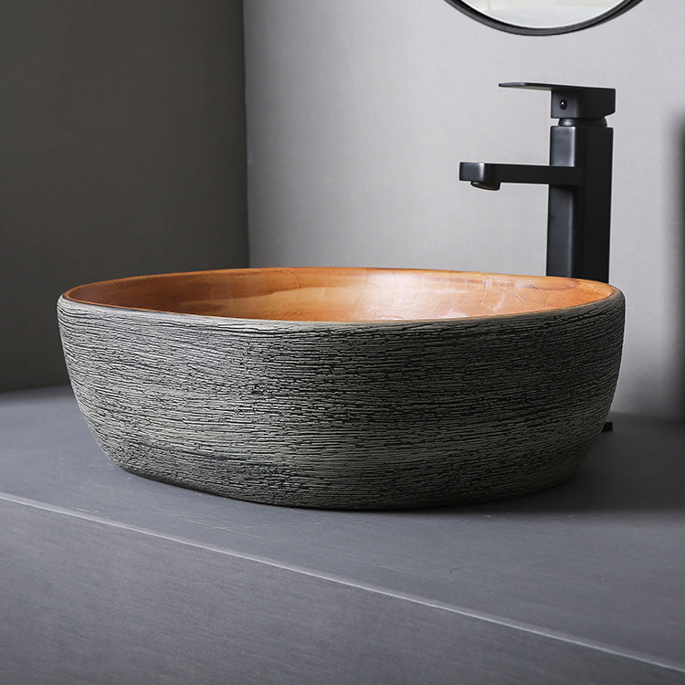 Brown Oval-shape Trough Bathroom Sink Modern Trough Bathroom Sink