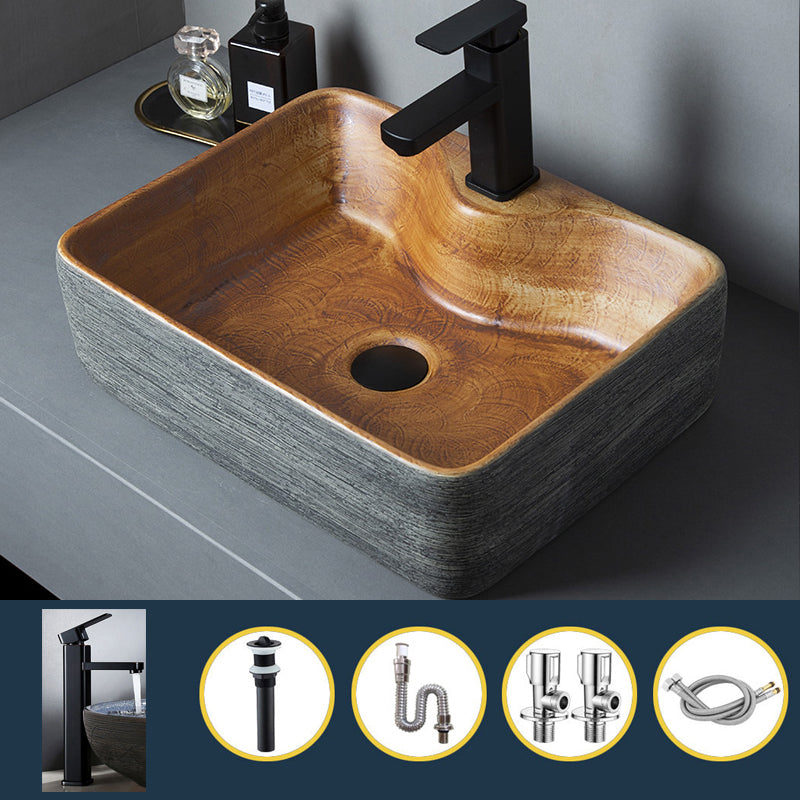 Brown Oval-shape Trough Bathroom Sink Modern Trough Bathroom Sink