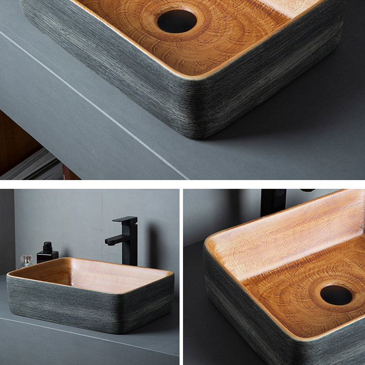 Brown Oval-shape Trough Bathroom Sink Modern Trough Bathroom Sink