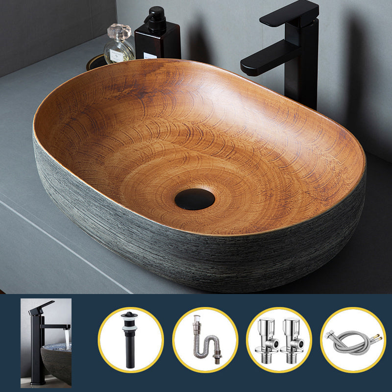 Brown Oval-shape Trough Bathroom Sink Modern Trough Bathroom Sink