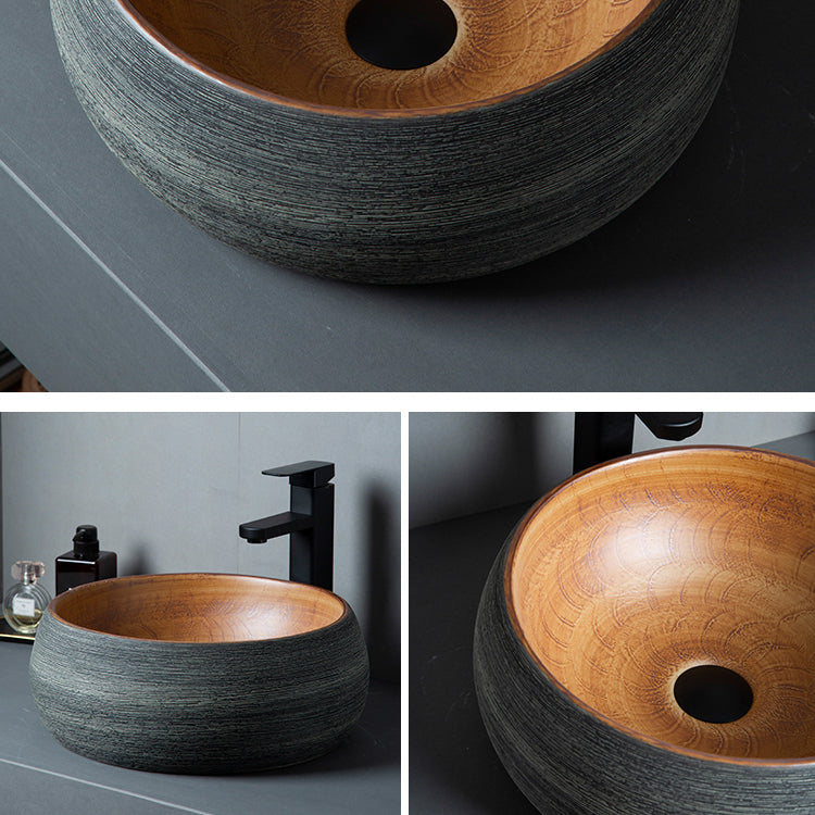 Brown Oval-shape Trough Bathroom Sink Modern Trough Bathroom Sink