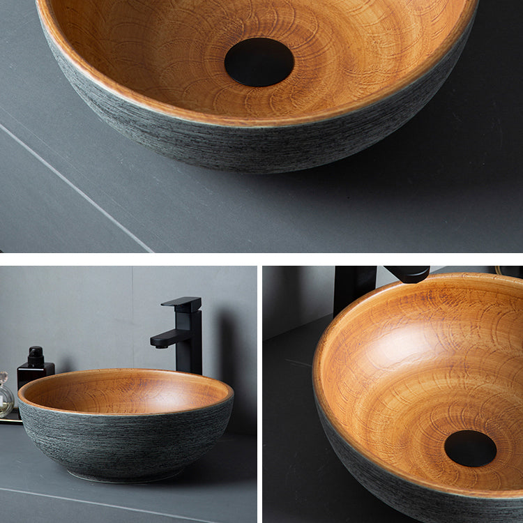 Brown Oval-shape Trough Bathroom Sink Modern Trough Bathroom Sink