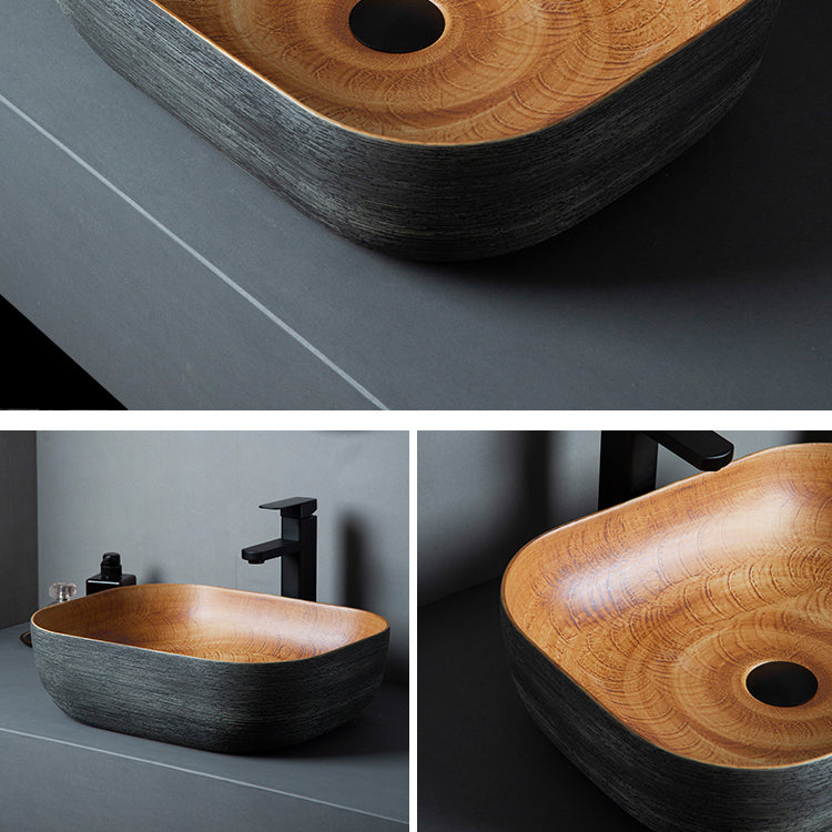 Brown Oval-shape Trough Bathroom Sink Modern Trough Bathroom Sink