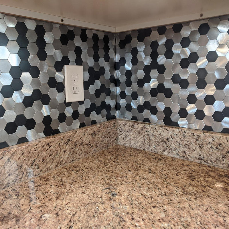 Modern Tile-Peel & Stick Metal Mosaic Tile Hexagonal Peel & Stick Subway Tile