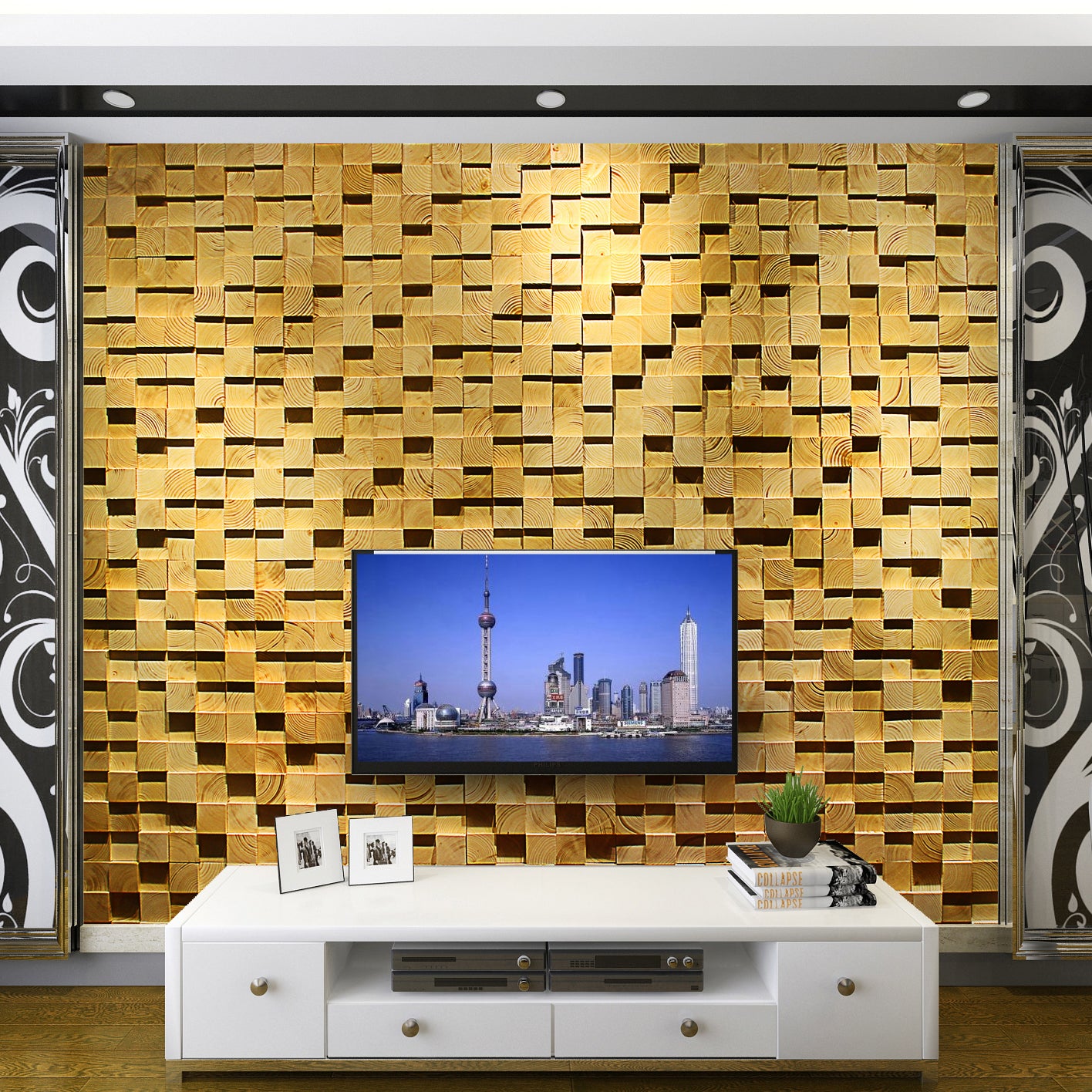 Wood Mosaic Paneling Shiplap Glue Down Indoor Contemporary Wall Paneling
