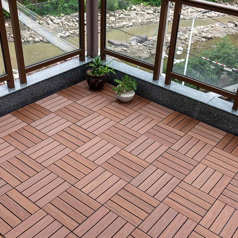 Tradition Square Wood Tile Wire Brushed Brown Engineered Wood for Patio Garden