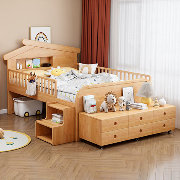 Light Brone Contemporary Nursery Bed with Guardrails in Solid Wood