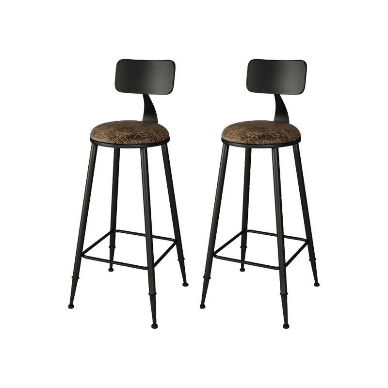 Industrial Faux Leather Dining Stools Armless Bar Stools with Black Metal Base