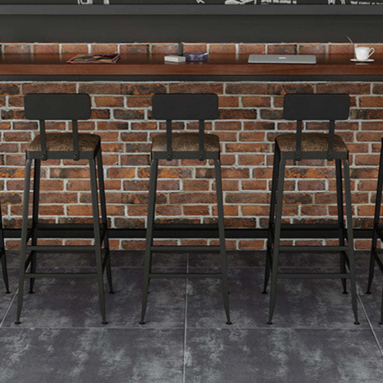 Industrial Faux Leather Dining Stools Armless Bar Stools with Black Metal Base